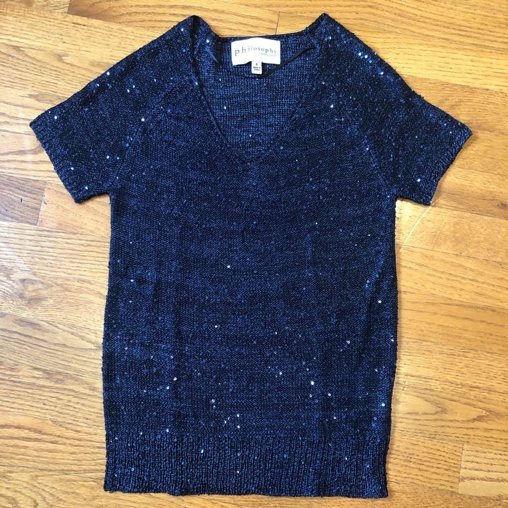 Philosophy Short Sleeve Sparkle Blue Sweater size Small